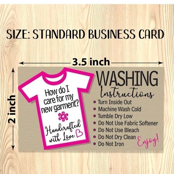 Line Star Art -Washing Instructions - Business Cards - 3.5" x 2" Standard Busine - Picture 5 of 8